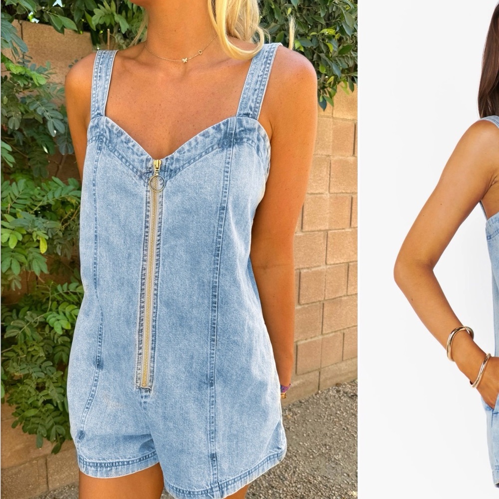 Show Me Your MuMu Light Blue Denim Romper